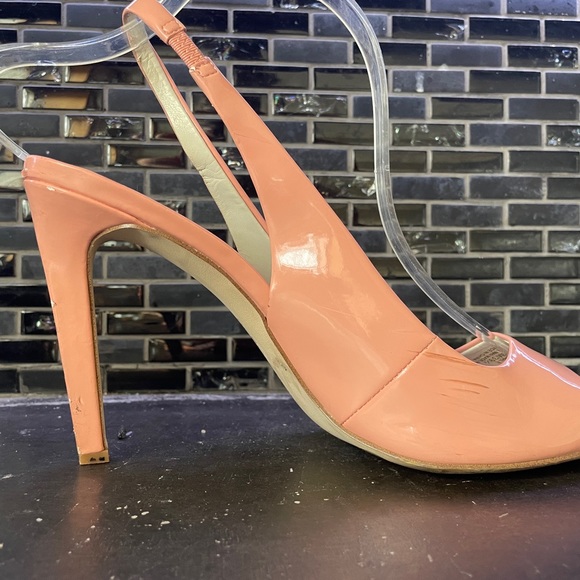 BCBGeneration Pink Peep Toe Slingback Patent Leather Heels - Picture 9 of 9